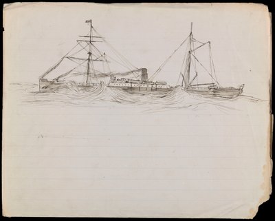 PAH1228; Skizzen eines Schlachtschiffs und zweier anderer Schiffe der Royal Navy von John Everett