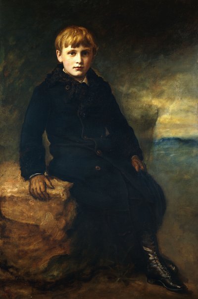 Porträt von Cecil Webb, sitzend in voller Länge, in schwarzem Mantel mit Pelzkragen, 1887 von John Everett Millais