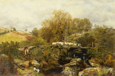 Ein Schäfer und seine Schafe an einem Bach von John F. Tennant