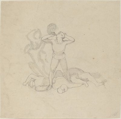 Figur, die über Leichen steht und ein Horn bläst von John Flaxman