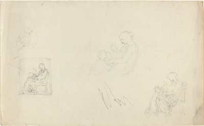 Vier Studien einer sitzenden Frau mit Kindern zu ihren Füßen (Skizzen für das Denkmal für Lady FitzHarris?) von John Flaxman