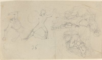 Blatt mit Skizzen, darunter zwei kämpfende Krieger von John Flaxman