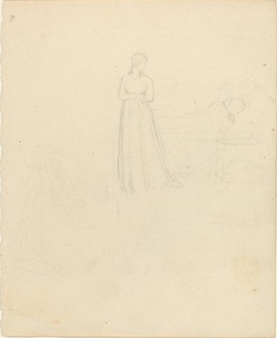 Stehende weibliche Figur, die auf liegende und sitzende Figuren schaut von John Flaxman