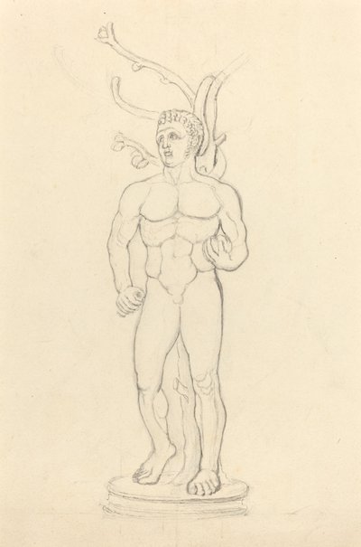 Statue eines männlichen Aktes vor einem Baum von John Flaxman
