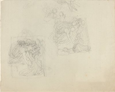 Studien für ein Denkmal mit Engeln, die sich zu einer betenden Figur hinabbeugen (recto und verso) von John Flaxman