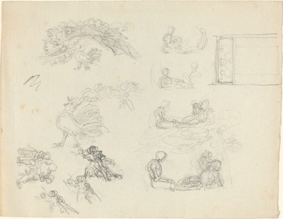 Studien eines krähenden Hahns und liegender Figuren (recto und verso) von John Flaxman