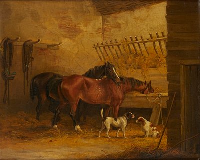Pferde und Hunde in einem Stallinterieur von John Frederick Jr. (attr.to) Herring