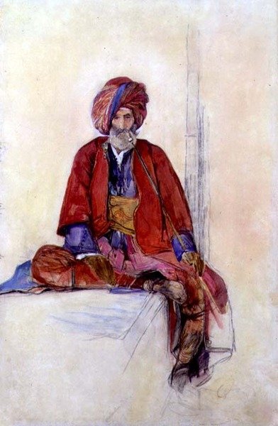 Studie eines sitzenden Türken, der eine lange Pfeife raucht, ca. 1841 von John Frederick Lewis