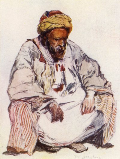Sitzende Figur eines syrischen Hirten im Schafspelzmantel von John Fulleylove