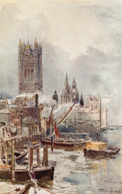 Die neuen Parlamentsgebäude, vom Fluss aus gesehen von John Fulleylove