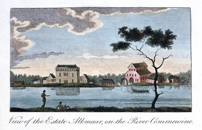 Blick auf das Anwesen Alkmaar am Fluss Commewine von John Gabriel Stedman
