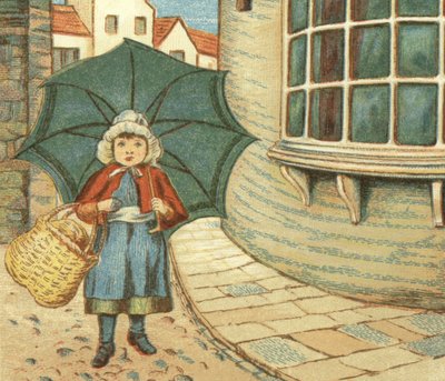 Kleines Mädchen beim Einkaufen mit ihrem Korb von John George (after) Sowerby