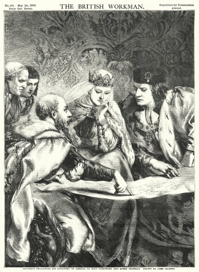 Kolumbus erklärt König Ferdinand und Königin Isabella seine Entdeckung Amerikas von John Gilbert