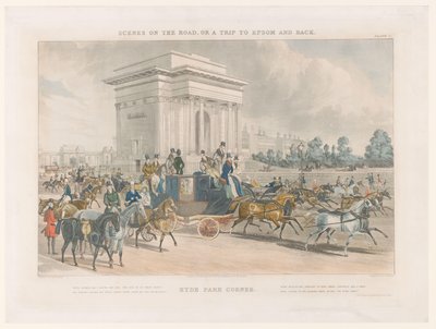 Ansicht einer Straße und Wellington Arch an der Hyde Park Corner von John Harris