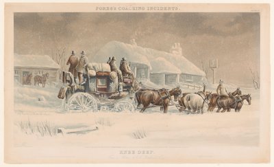 Kutsche mit sechs Pferden im Schnee in einer Winterlandschaft von John Harris