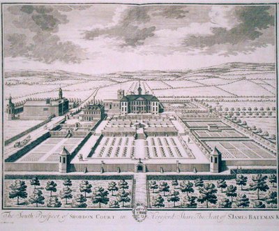 Südansicht von Shobdon Court, Herefordshire, der Sitz von Sir James Bateman (Gravur) von John Harris
