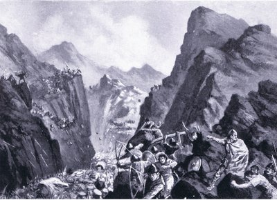 Vernichtung der griechischen Armee, Illustration aus Hutchinsons Geschichte der Nationen, Band 4, ca. 1920er Jahre von John Harris Valda