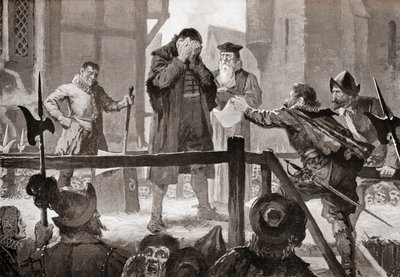 Griffenfeldts Begnadigung auf dem Schafott, nach dem Gemälde von John Harris Valda, aus Hutchinson