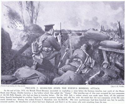 Private F Hamilton erhält das DCM für die Abwehr des Bombenangriffs des Feindes im Juli 1915 in Hooge von John Harris Valda