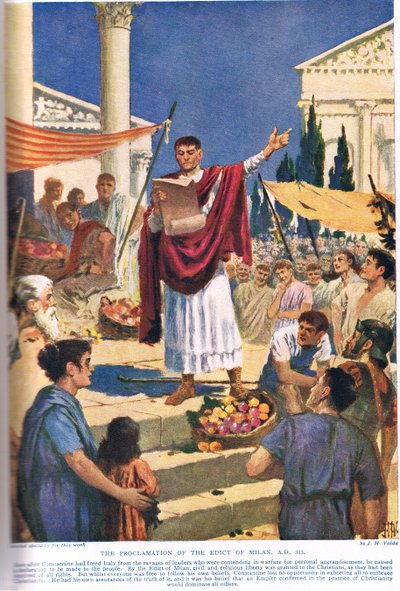 Die Verkündung des Edikts von Mailand, 313 n. Chr., Illustration aus 