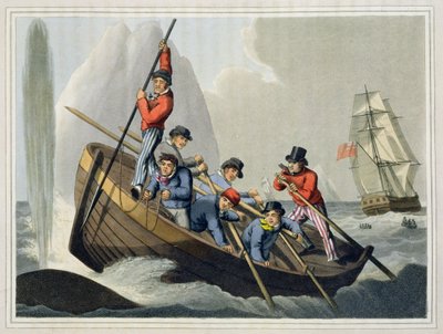 Ein Schiff greift einen Wal an, graviert von Matthew Dubourg, veröffentlicht von Edward Orme, 1813 von John Heaviside Clark