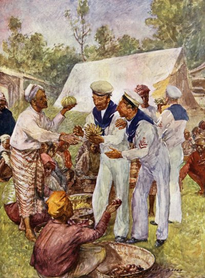 Britische Matrosen auf einem burmesischen Markt von John Henry Frederick (after) Bacon