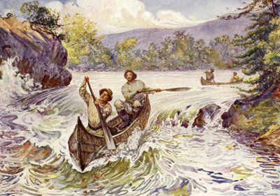 Kanadier schießen Stromschnellen in Kanus von John Henry Frederick (after) Bacon
