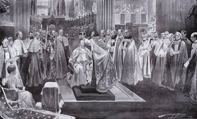 Die Krönung von König Edward VII. durch den Erzbischof von Canterbury, Westminster Abbey, London, 1902 von John Henry Frederick Bacon