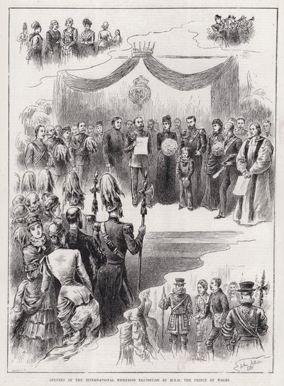 Eröffnung der Internationalen Fischereiausstellung durch HRH den Prinzen von Wales (Gravur) von John Jellicoe