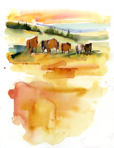 Pferde bei Sonnenuntergang, 2015 von John Keeling