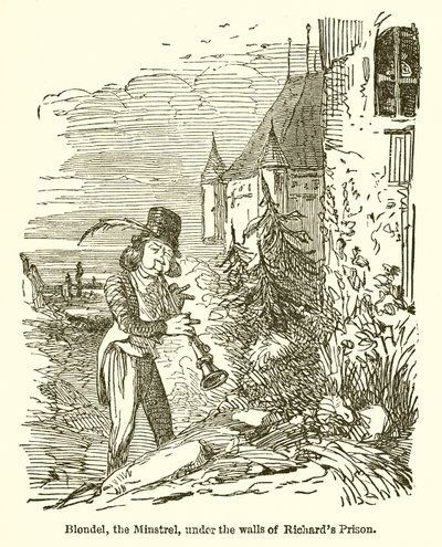 Blondel, der Minnesänger, unter den Mauern von Richards Gefängnis von John Leech
