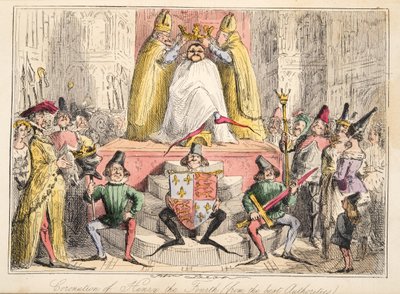 Krönung von Heinrich IV. (nach den besten Quellen), aus The Comic History of England, veröffentlicht 1864 (handkolorierte Radierung) von John Leech