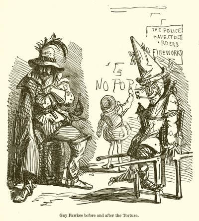 Guy Fawkes vor und nach der Folter von John Leech