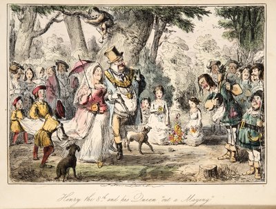Heinrich VIII. und seine Königin beim Maifest, aus The Comic History of England, veröffentlicht 1864 (handkolorierte Radierung) von John Leech