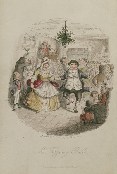 Mr. Fezziwigs Ball, Illustration aus Eine Weihnachtsgeschichte von Charles Dickens, veröffentlicht 1843 von John Leech