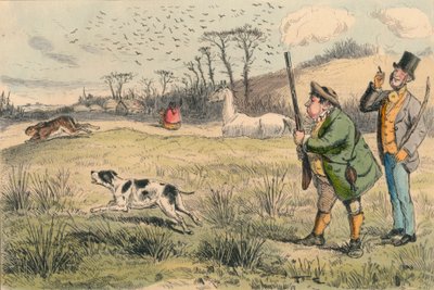 Mr. Jogglebury Crowdey mit seinem Hund und seiner Waffe, ca. 1860er von John Leech