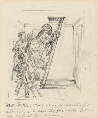 Mrs. Pottles kann keine Menschenmenge ertragen von John Leech