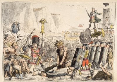 Die Landung von Julius Caesar, aus The Comic History of England, veröffentlicht 1864 (handkolorierte Radierung) von John Leech