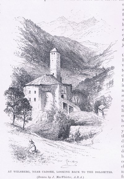 In Welsberg, nahe Cadore, Blick zurück auf die Dolomiten, aus The Magazine of Art 1893, Cassell and Company von John MacWhirter
