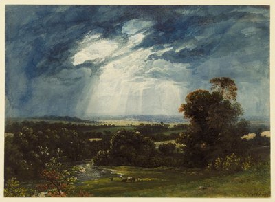 Landschaft mit weidenden Rindern im Vordergrund von John Martin