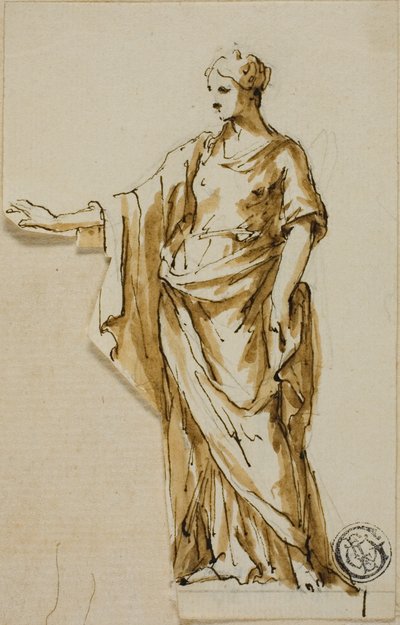 Stehende weibliche Figur mit erhobenem rechten Arm von John Michael Rysbrack