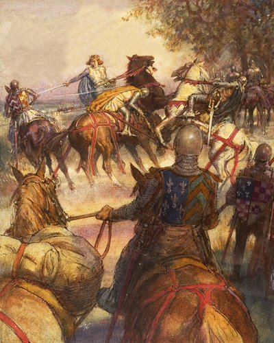 Karl VI. von Frankreich, völlig verrückt, stürzt sich mit seinem Schwert auf seine Anhänger von John Millar Watt