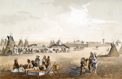 Fort Union und Verteilung von Waren an die Assiniboins von John Mix Stanley