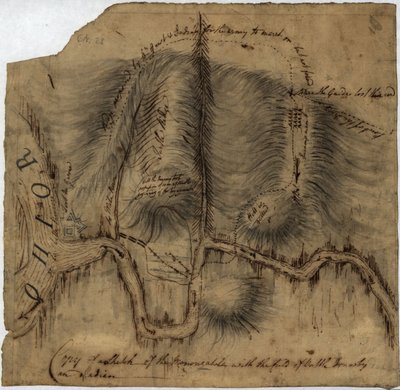 Kopie einer Skizze der Monongahela mit dem Schlachtfeld von John Montresor