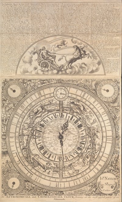 Astronomische und chronologische Uhr, die alle nützlichsten Teile eines Almanachs zeigt (Gravur) von John Naylor
