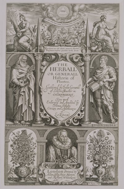 Titelseite der zweiten Ausgabe von The Herball von John Gerard, 1633 von John Payne