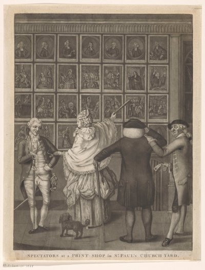 Vier Personen vor dem Schaufenster des Druckhandels Carrington Bowles in London von John Raphael Smith