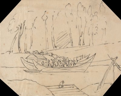 Rinder auf einem Boot von John Robert Cozens
