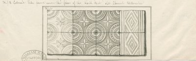 Uttoxeter Kirche - Farbige Fliesen unter dem Boden des Nordschiffs gefunden: Feder- und Tuschzeichnung, undatiert [ca. Mitte 19. Jh.] von John Robert Fernyhough