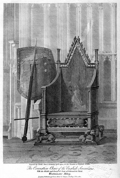 Der Krönungsstuhl der englischen Souveräne, Westminster Abbey, London, 1810 von John Roffe